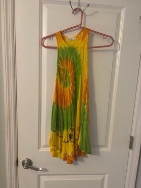 Exist Kids Tie-Dye Tank Dress/Coverup in Yellow & Green, Sz XL